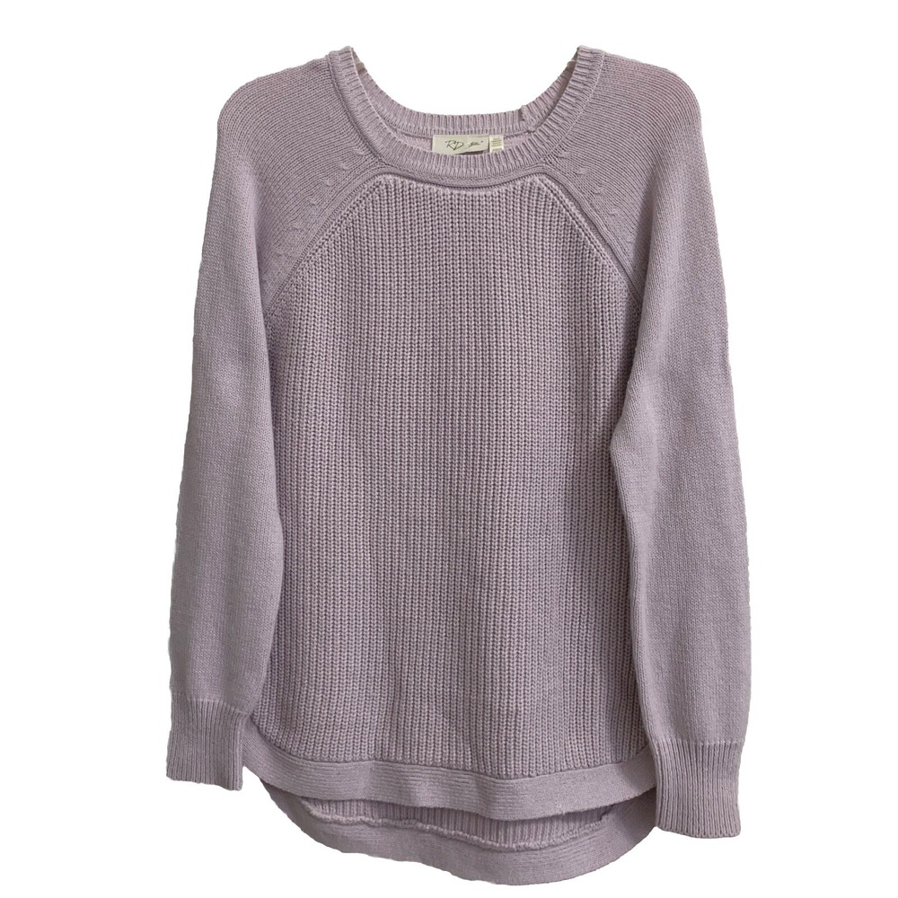 RD Style Sweater Women LP Purple Chunky Knit High‎ Low Hem Pullover Long Sleeve